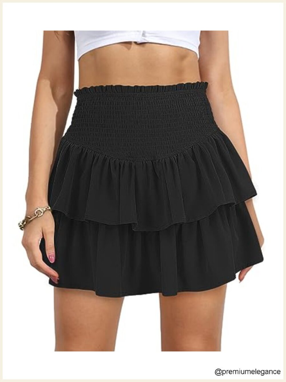 High Waist Ruffle Mini Skirt with Shorts Underneath, Silk A-Line Tiered Skirt